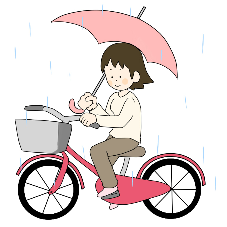傘差し運転の自転車のイラスト